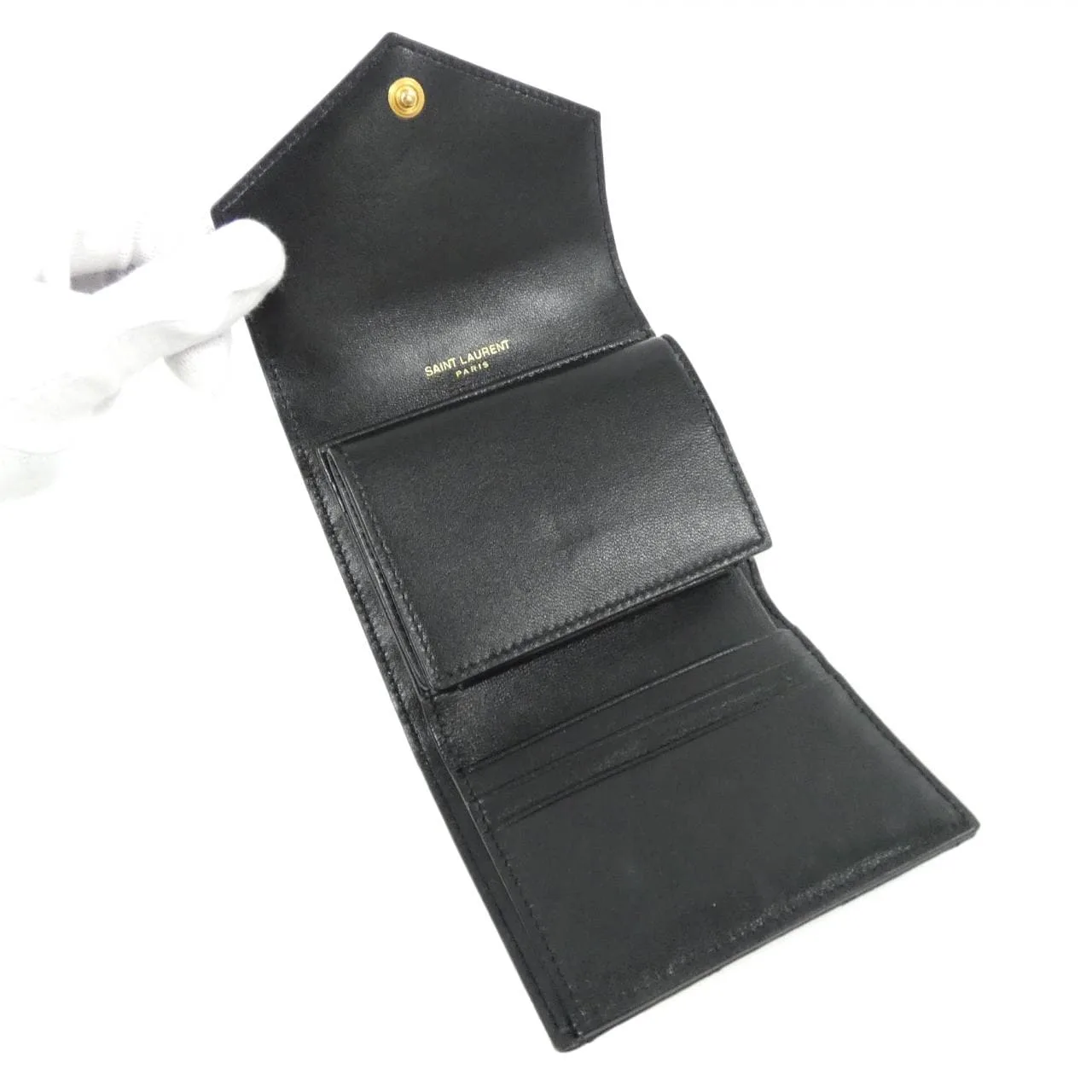 SAINT LAURENT 692061 AAA44 Wallet Lambskin 黑色 羊皮 中古品A - 縮圖 5