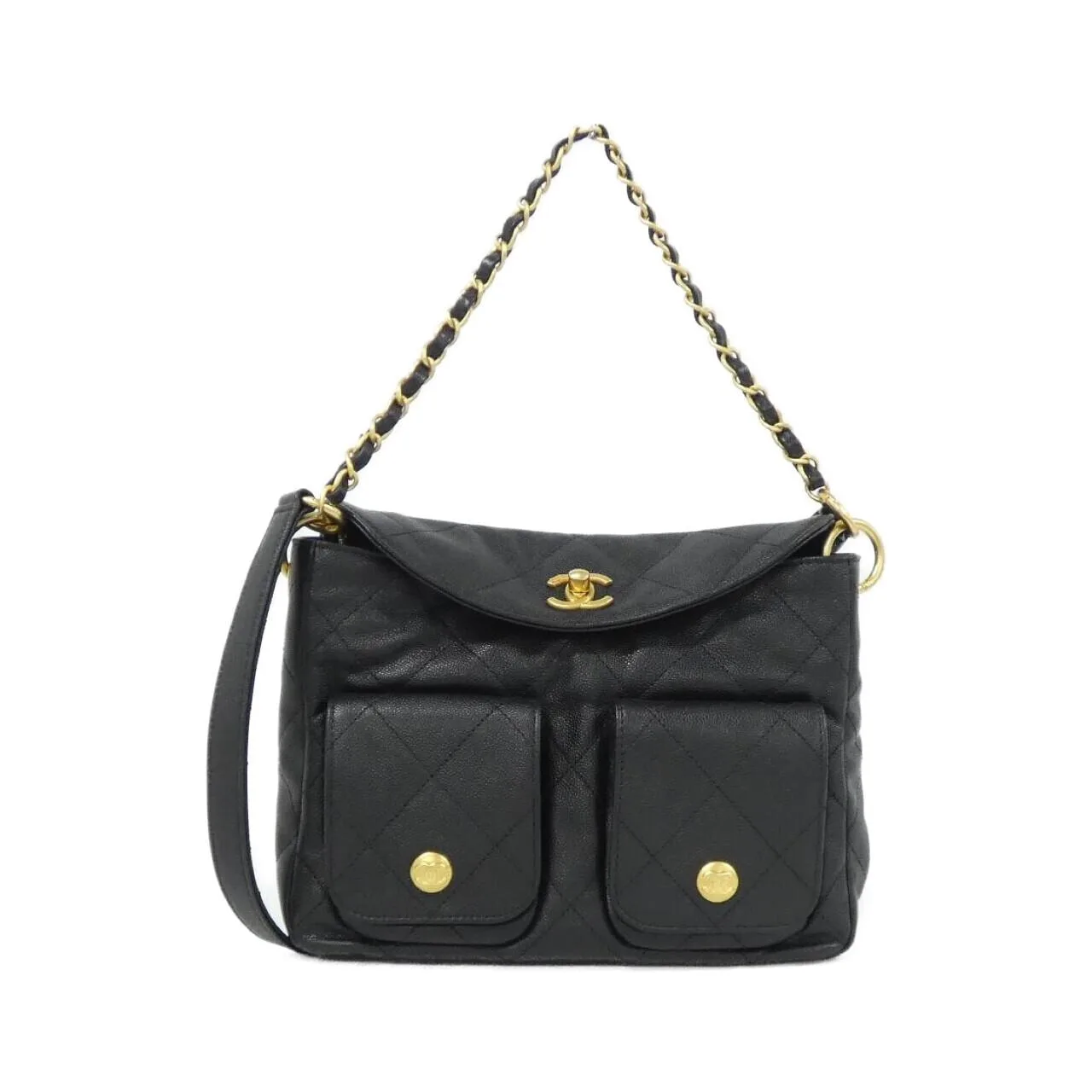 CHANEL AS5384 Shoulder Grained Calfskin Black