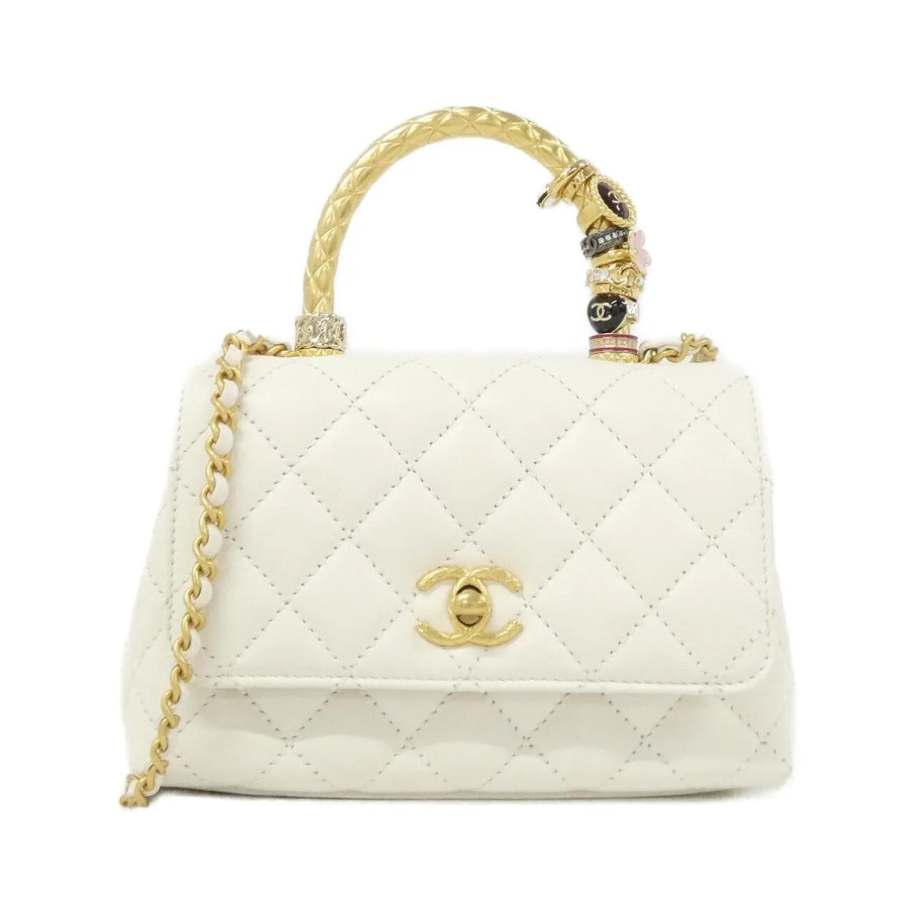 CHANEL Coco Handle AS2215 Handbag White