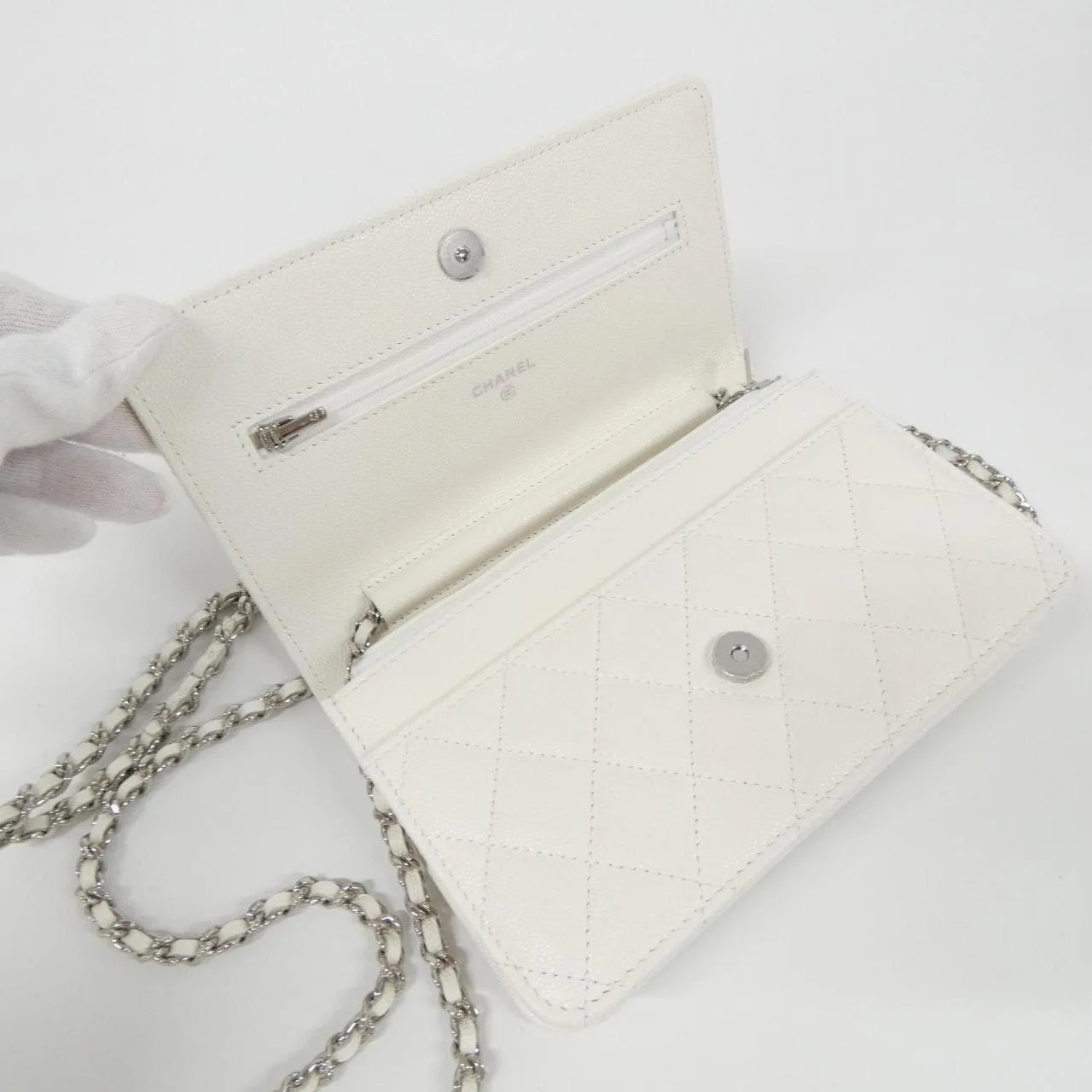 CHANEL Timeless Classic AP0250 Wallet Grained Calfskin 白色 荔枝紋牛皮 中古品A - 縮圖 5