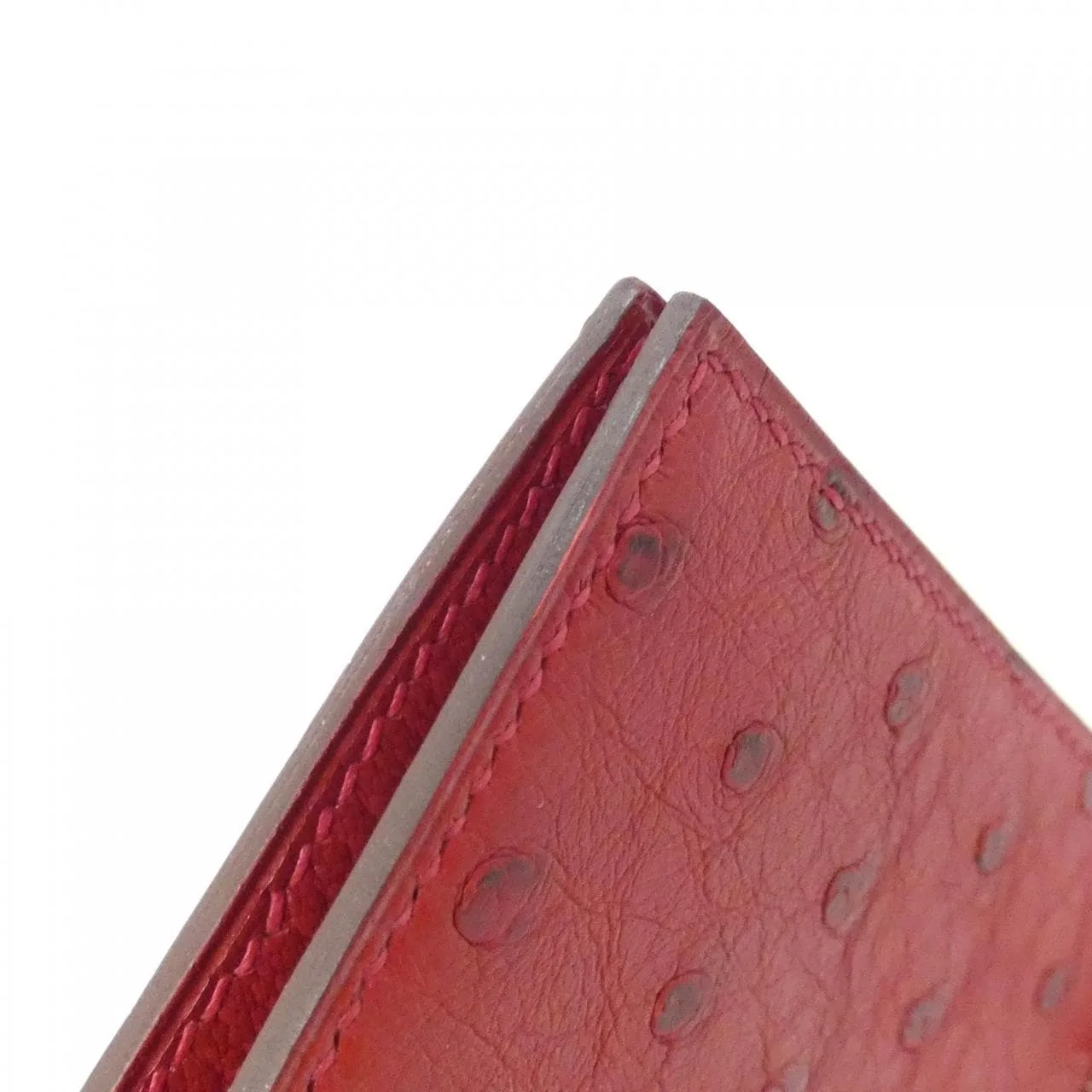 HERMES 044072CK Wallet Ostrich Rouge 鴕鳥皮 中古品A - 縮圖 3