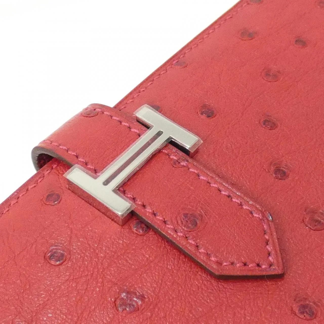 HERMES 044072CK Wallet Ostrich Rouge 鴕鳥皮 中古品A - 縮圖 6