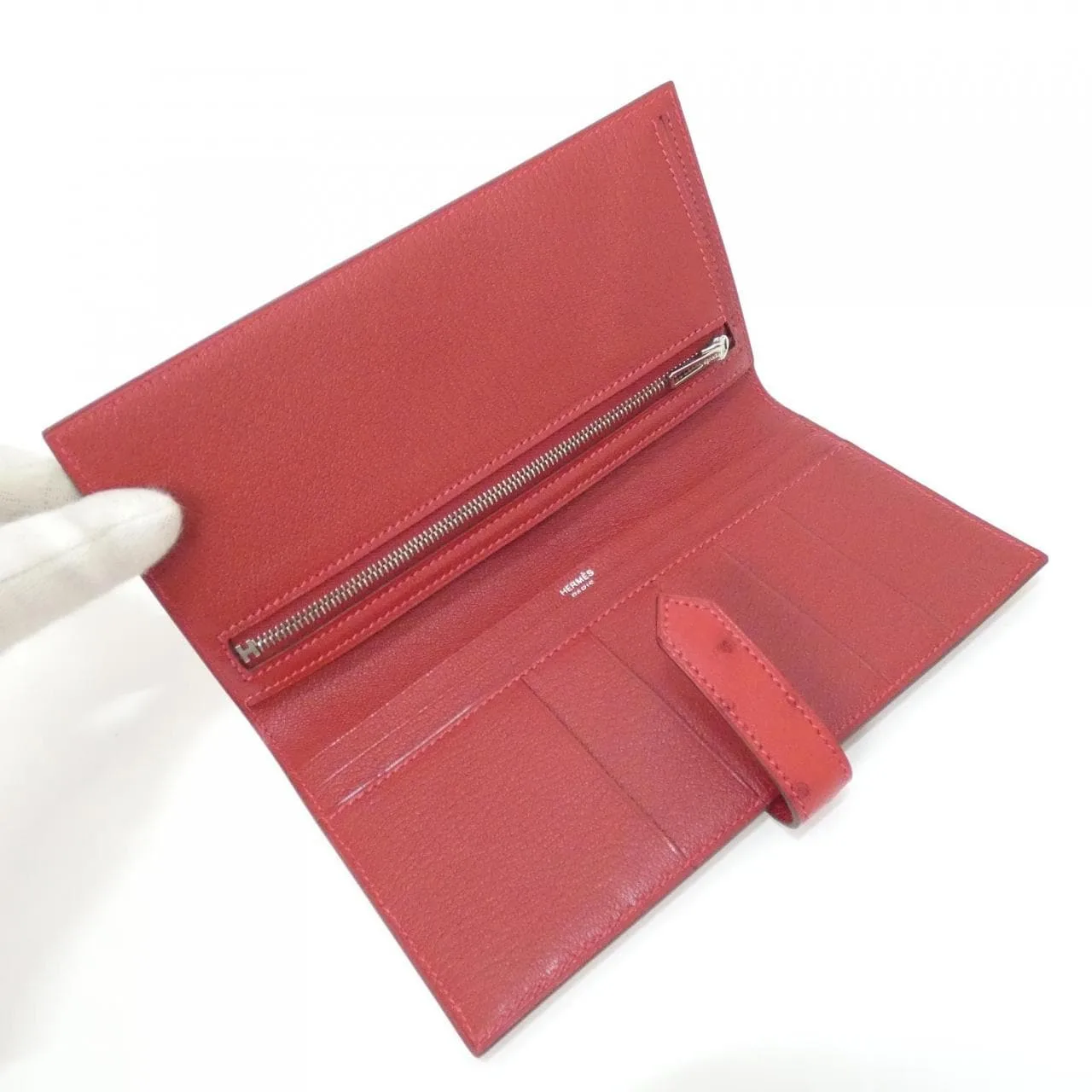 HERMES 044072CK Wallet Ostrich Rouge 鴕鳥皮 中古品A - 縮圖 7