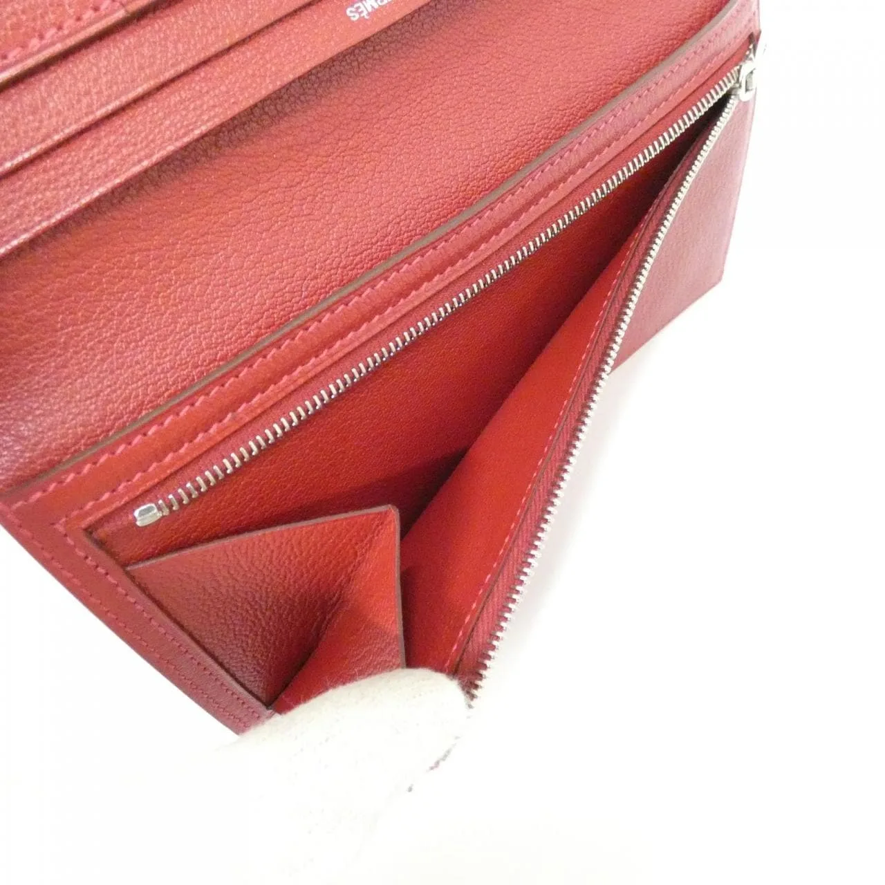 HERMES 044072CK Wallet Ostrich Rouge 鴕鳥皮 中古品A - 縮圖 8