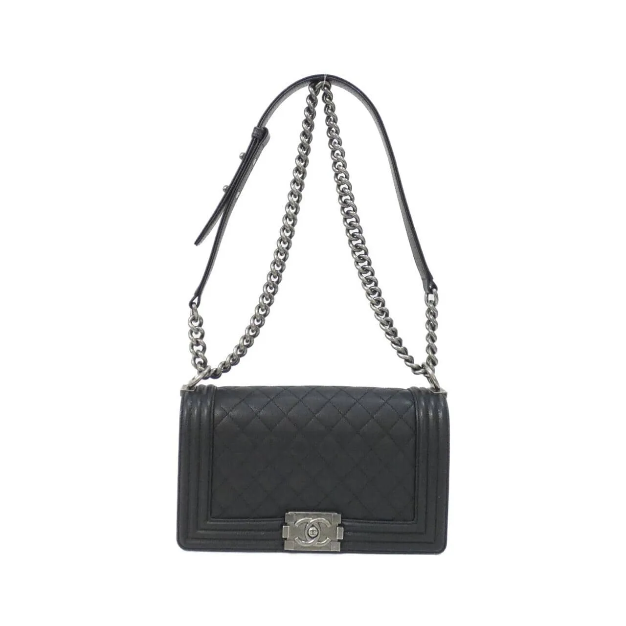 CHANEL Boy Chanel 67086 Shoulder Grained Calfskin Black