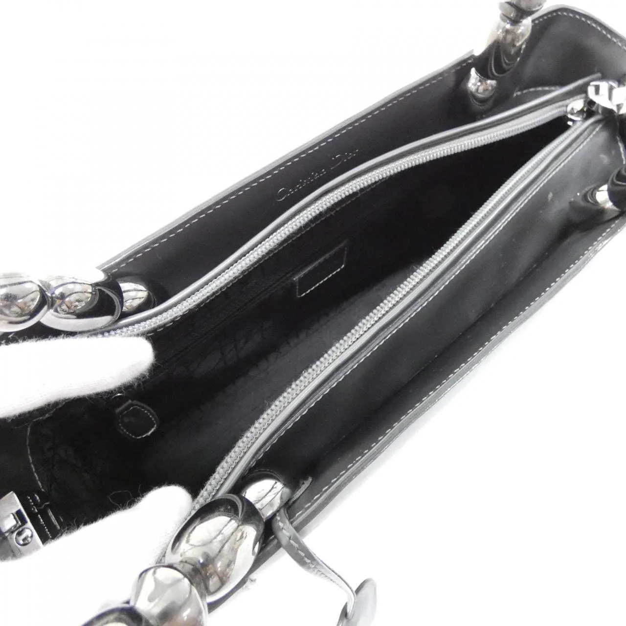 DIOR Handbag Leather 灰色 皮革 中古品A - 縮圖 9