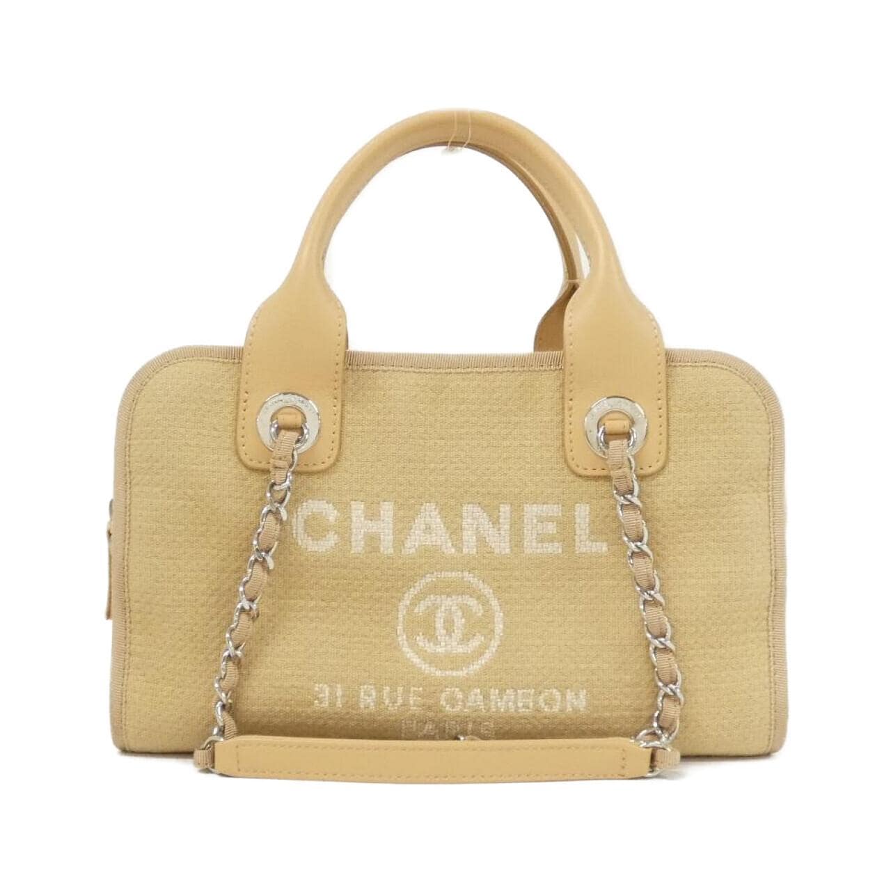 CHANEL Deauville 92749 Boston Bag Beige