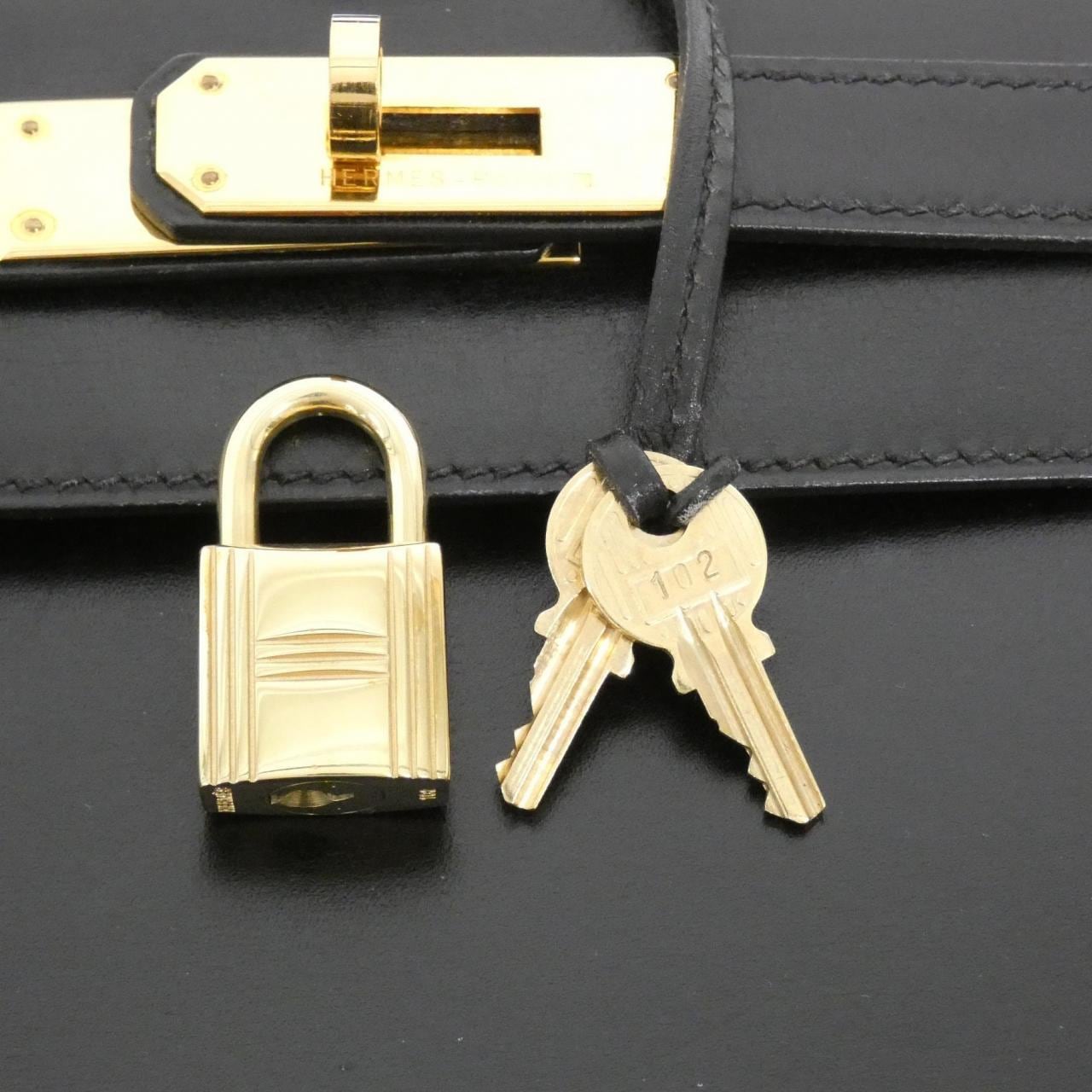 HERMES HERMÈS Kelly 001848CC Bag Box Calf Black Box Calf Leather - Thumbnail 7