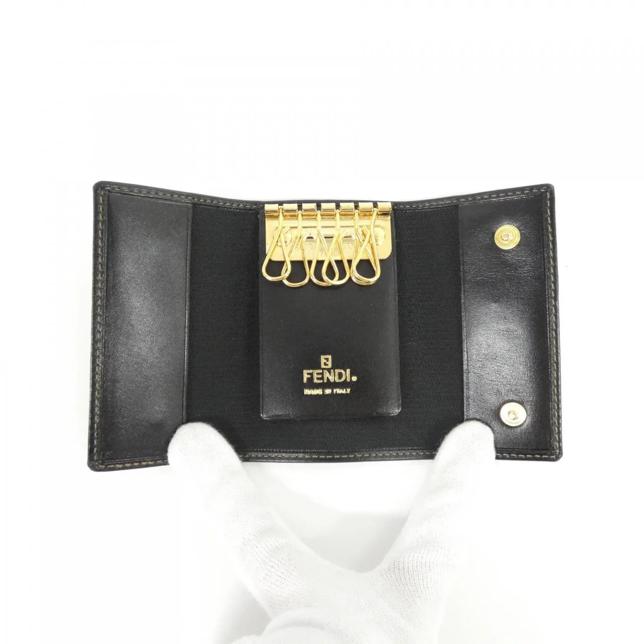 FENDI 513516 Key Case Canvas 黑色 帆布 中古品A - 縮圖 4