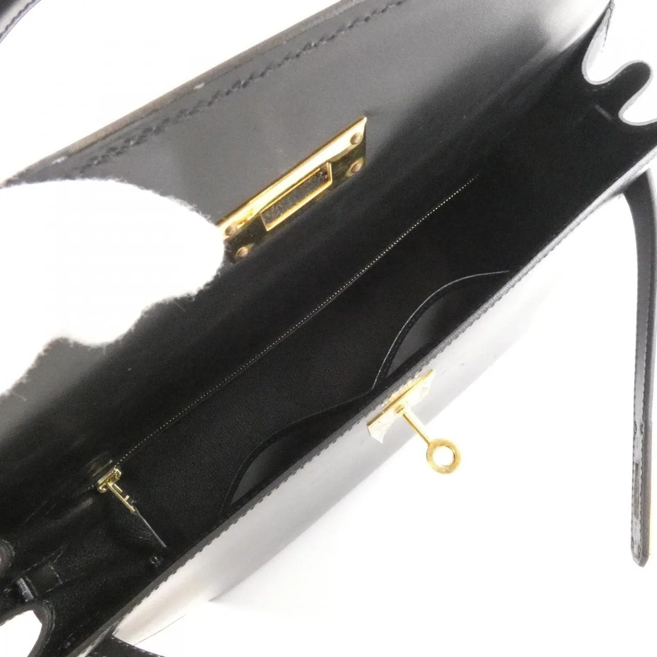 HERMES Kelly 001858CC Handbag Box Calf Black Box Calf Leather Rank A - Thumbnail 9