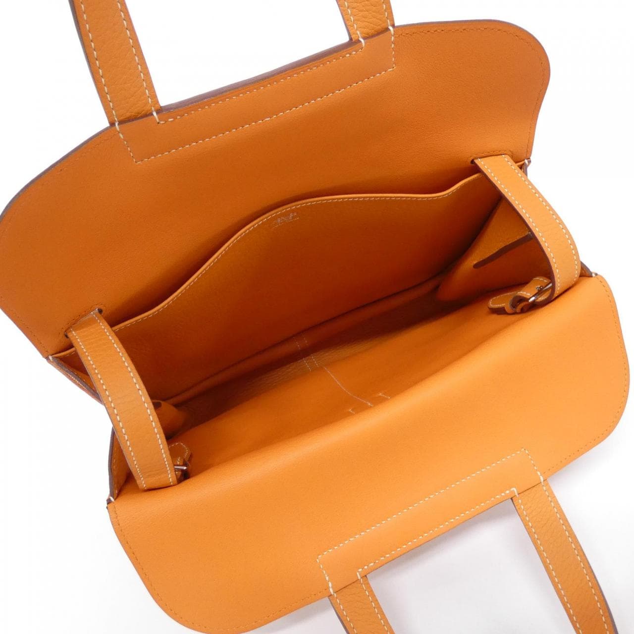 HERMES Halzan HERMÈS 070428CK Bag Clemence Orange Clemence Leather Rank A - Thumbnail 8