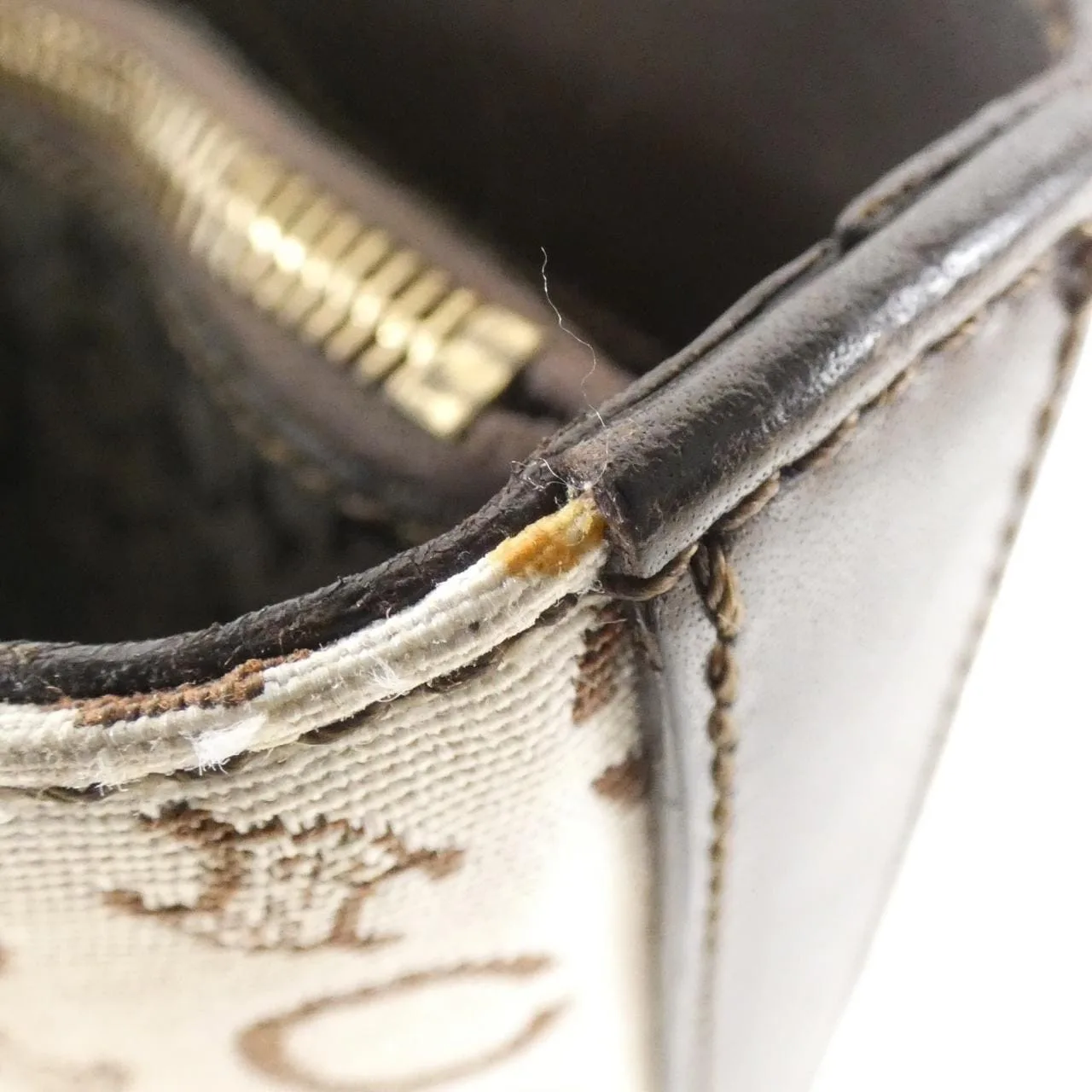 CELINE Handbag Canvas 白色 帆布 中古品B - 縮圖 5