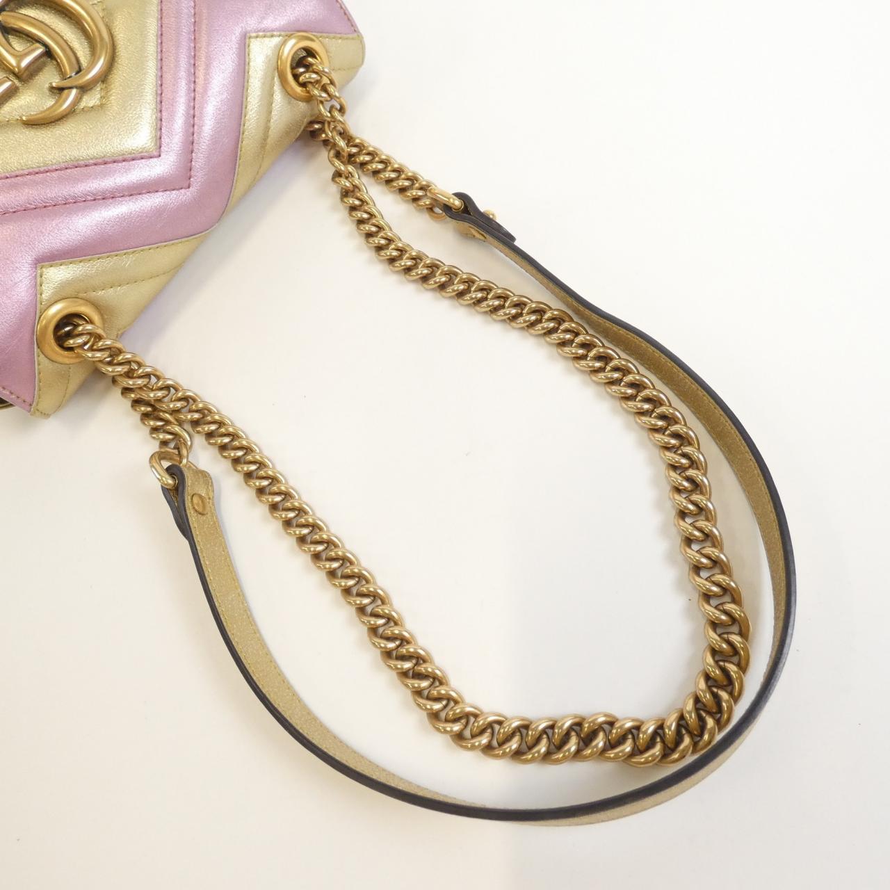 GUCCI GG Marmont 446744 Shoulder Bag Leather 金色 皮革 中古品B - 縮圖 6