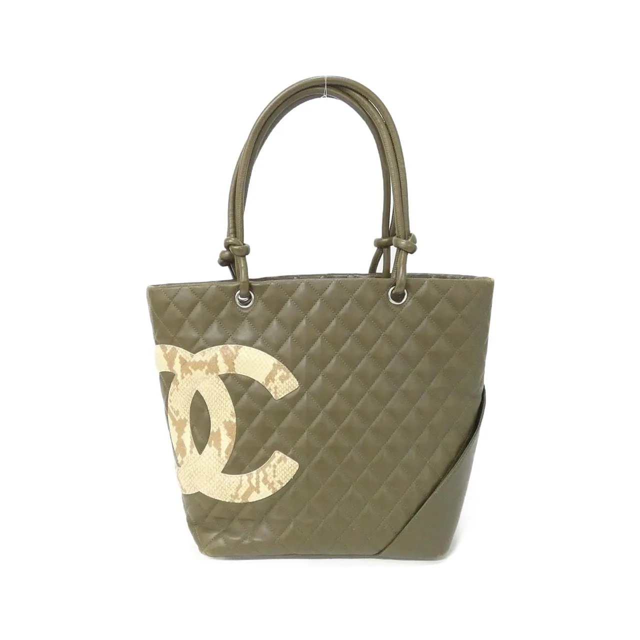 CHANEL Cambon 25168 Handbag Python Beige