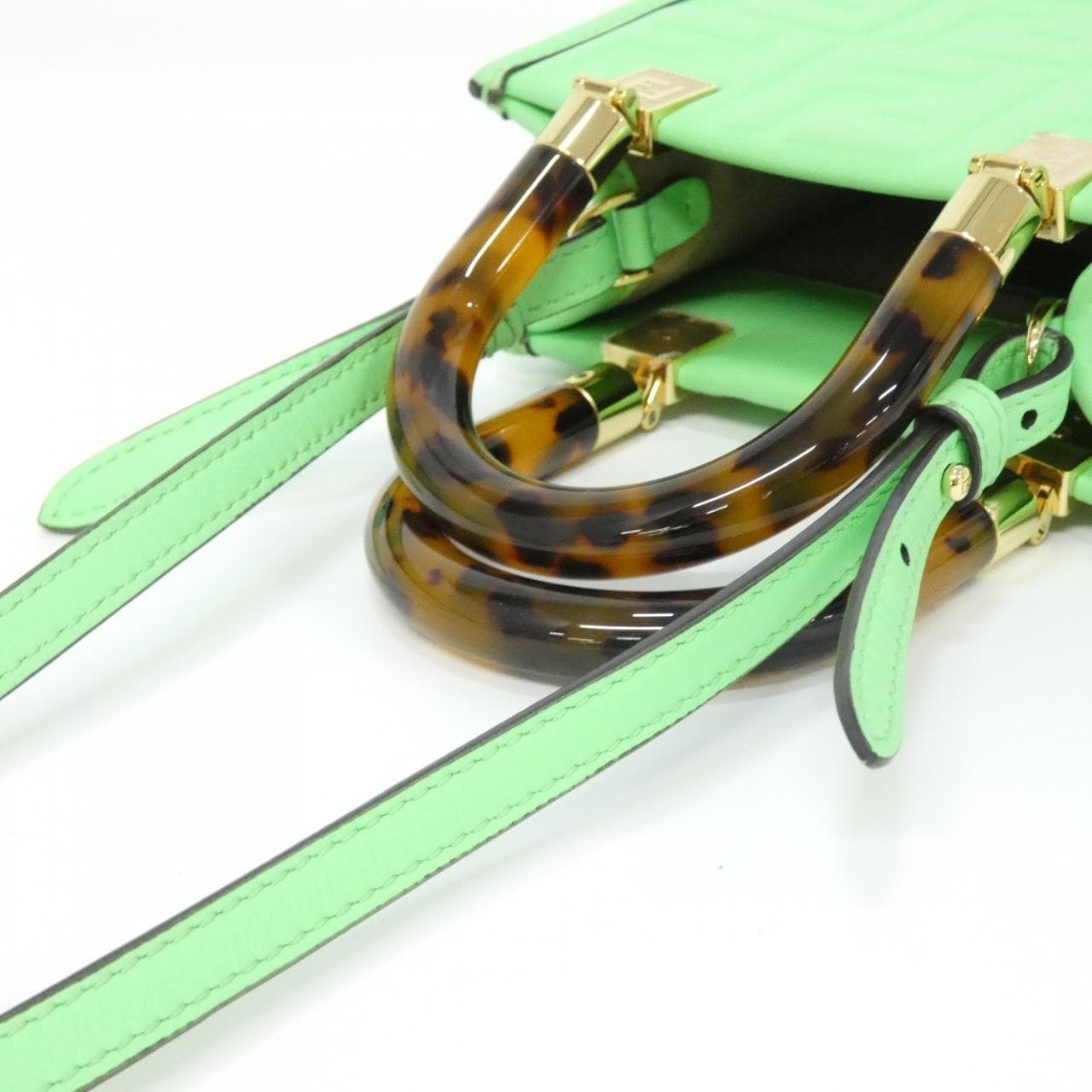 FENDI Sunshine Shopper 8BS051 AMCI Bag Leather Green Leather Rank A - Thumbnail 7