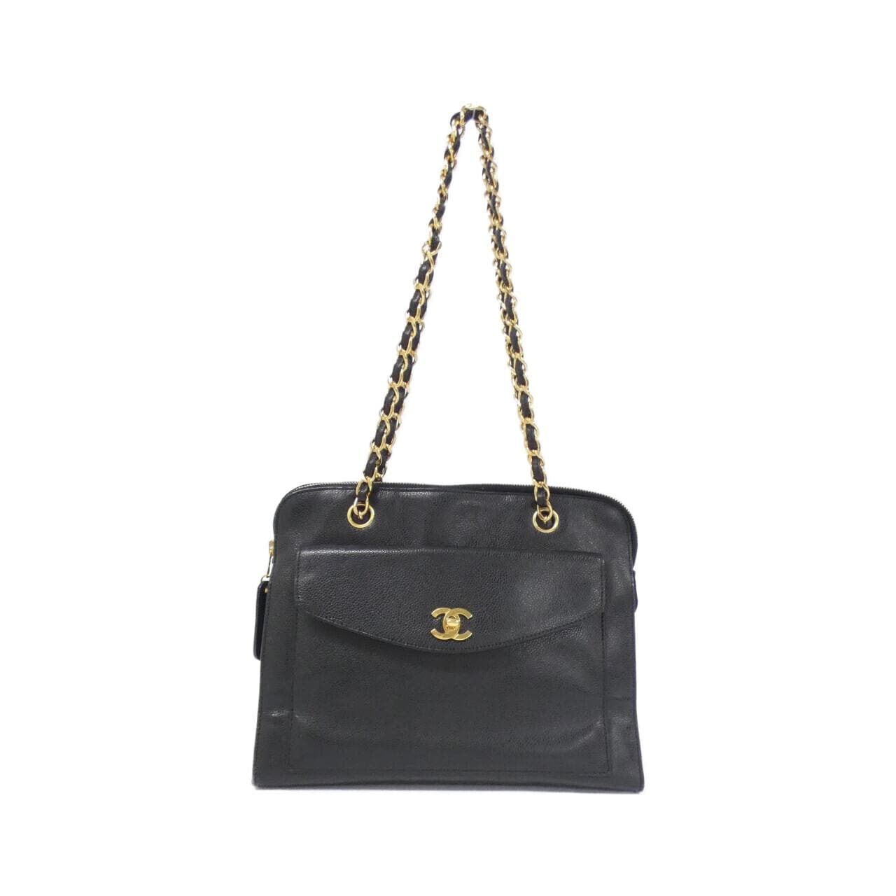 CHANEL 08904 Shoulder Bag Grained Calfskin Black