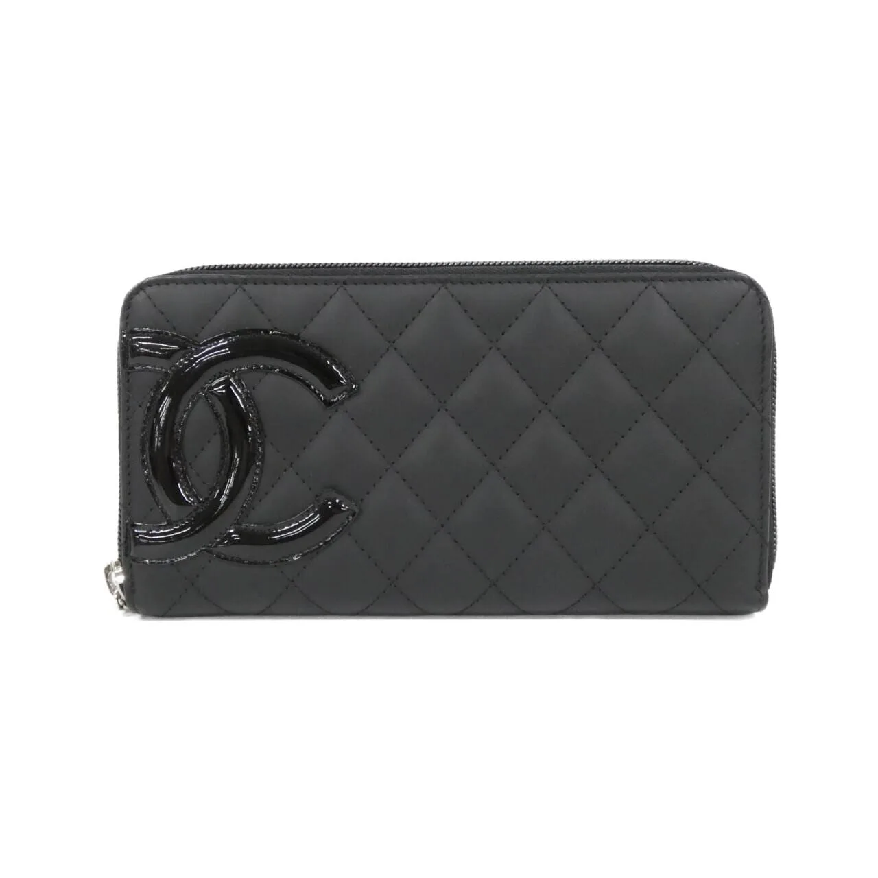 CHANEL Cambon 50078 Wallet Patent Leather Black