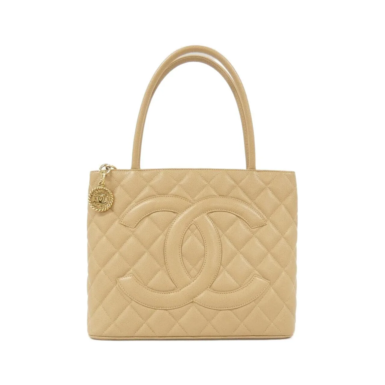 CHANEL Matelasse 1804 Handbag Grained Calfskin 米色