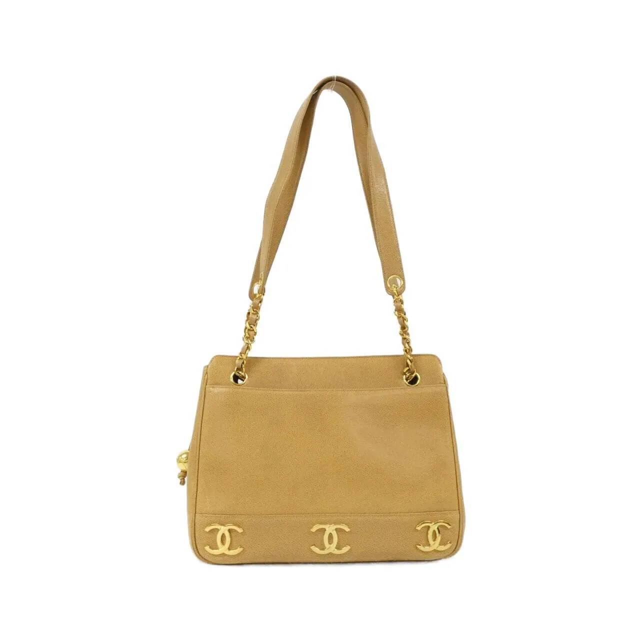 CHANEL 03675 Shoulder Grained Calfskin Beige