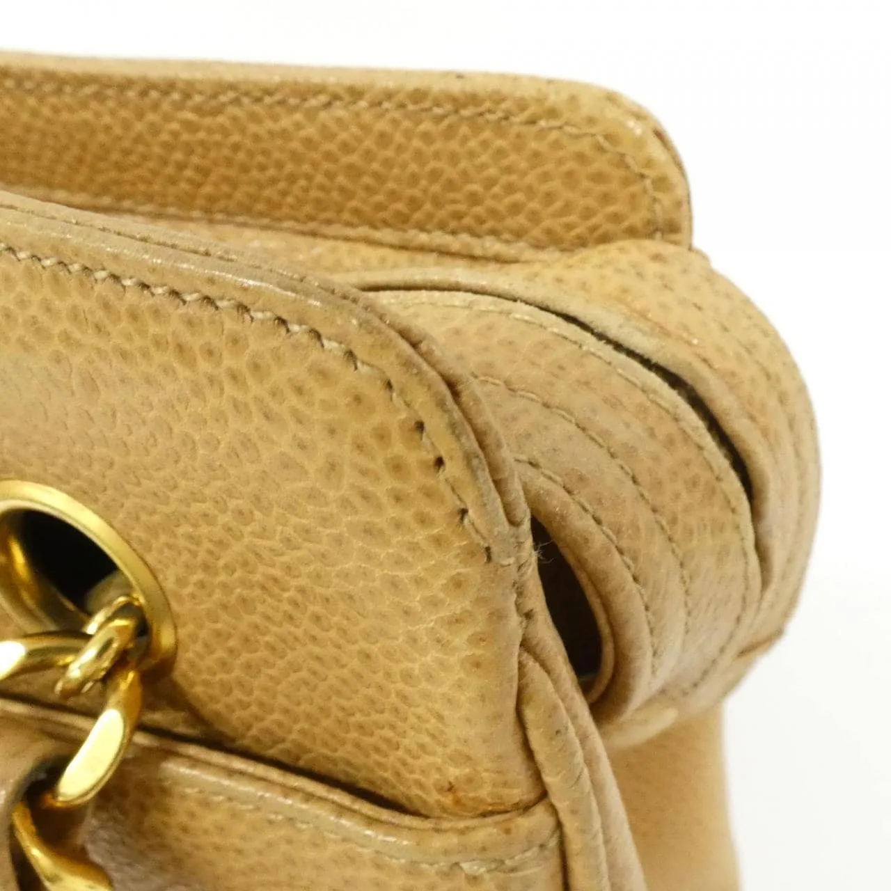 CHANEL 03675 Shoulder Grained Calfskin 米色 荔枝紋牛皮 中古品B - 縮圖 5