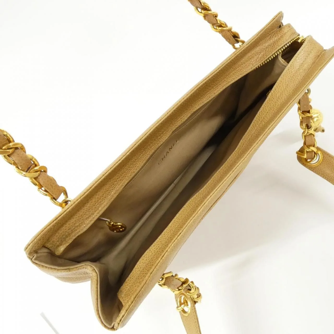 CHANEL 03675 Shoulder Grained Calfskin 米色 荔枝紋牛皮 中古品B - 縮圖 9