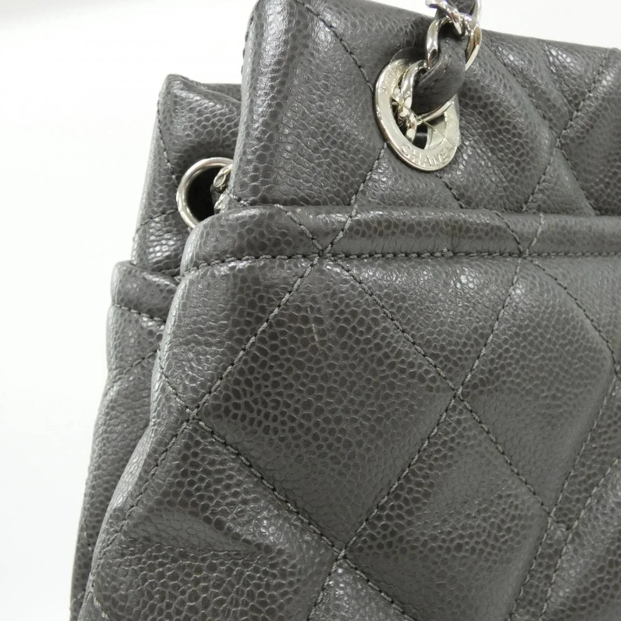 CHANEL 67293 Shoulder Grained Calfskin 灰色 荔枝紋牛皮 中古品A - 縮圖 5