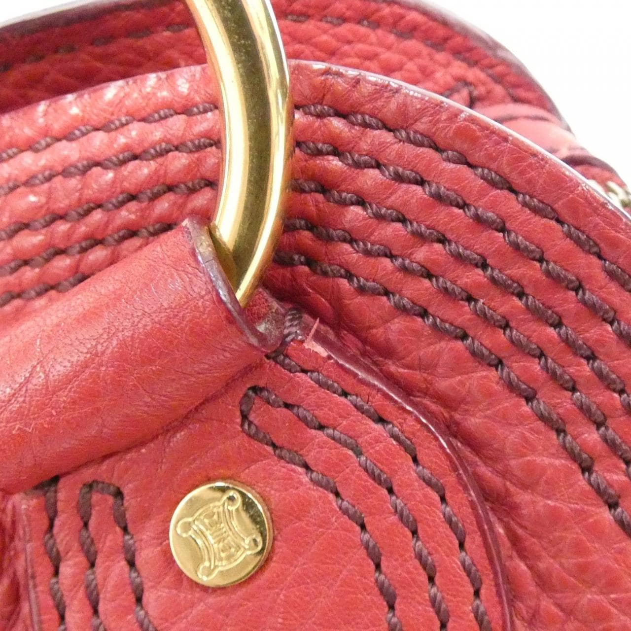 CELINE Shoulder Bag Leather 紅色 皮革 中古品A - 縮圖 4