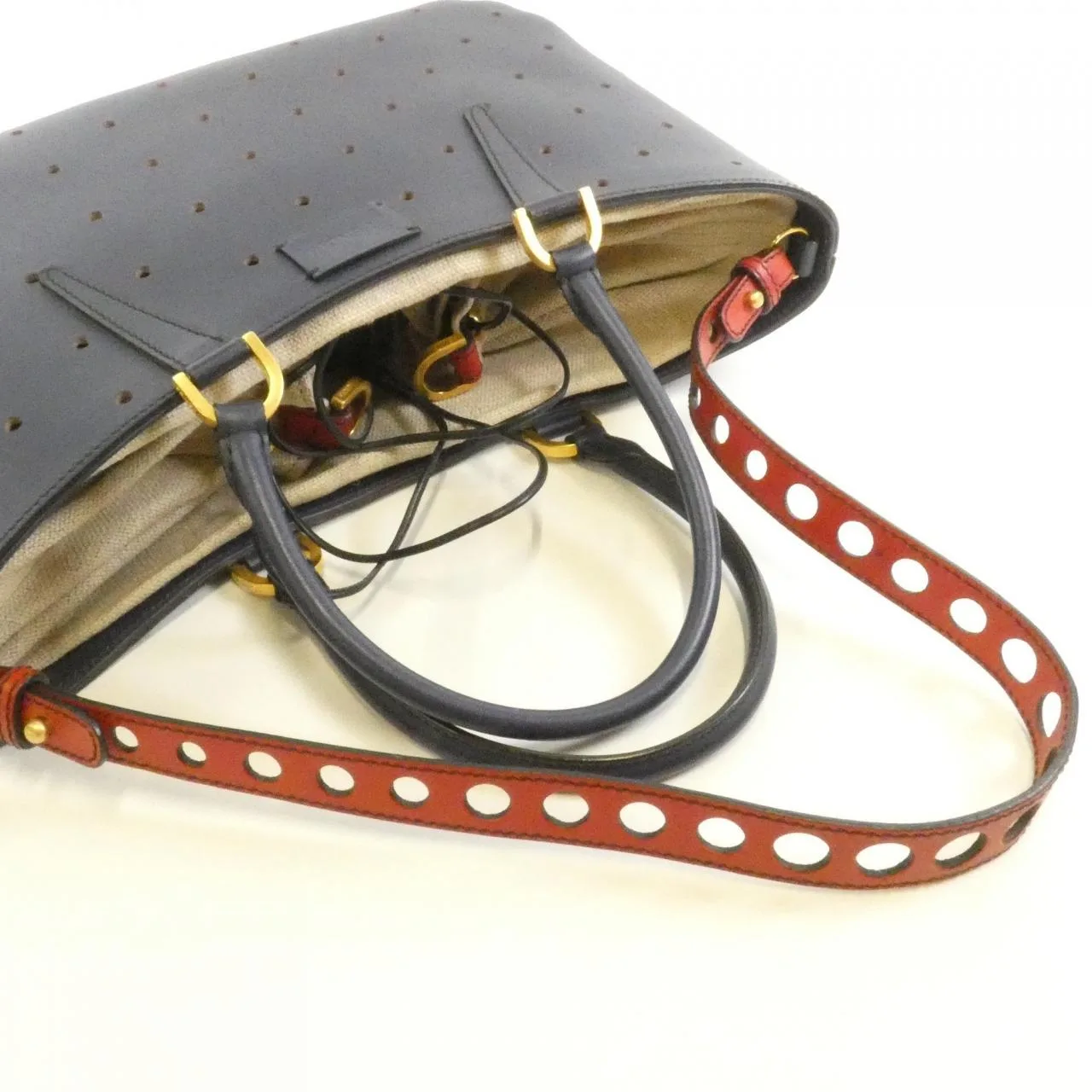 FENDI Peekaboo 8BN237 B0N Handbag Leather Navy Leather Rank B - Thumbnail 6