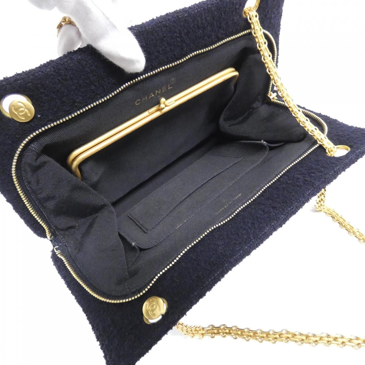 CHANEL Shoulder Bag Tweed Navy Tweed - Thumbnail 6