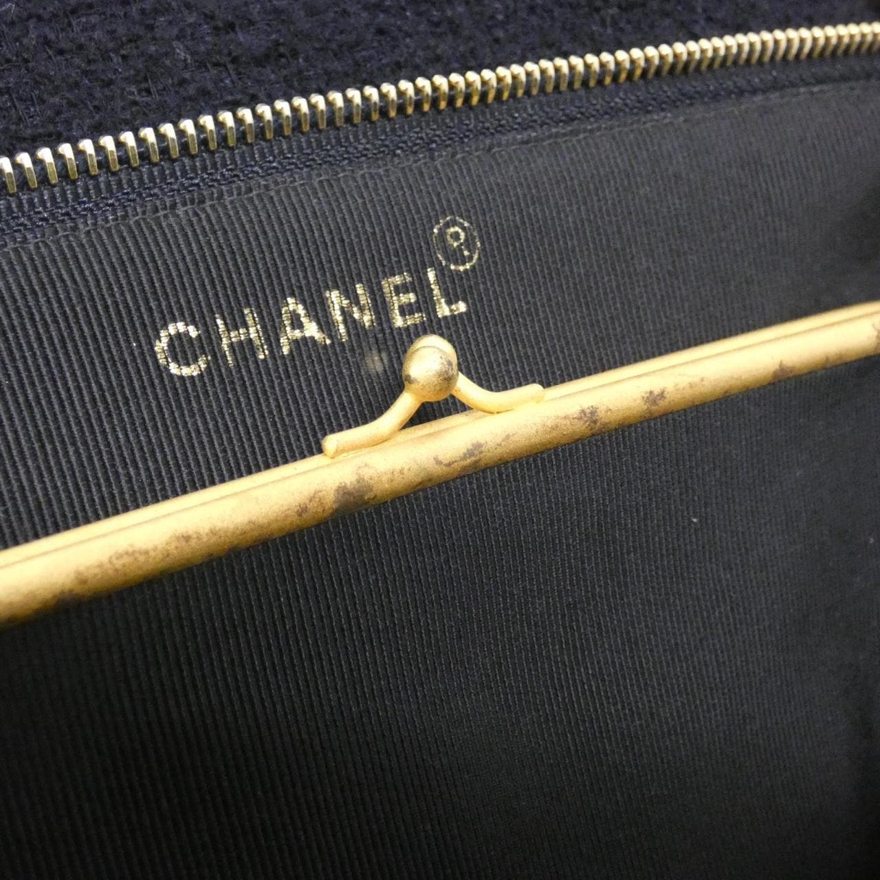 CHANEL Shoulder Bag Tweed Navy Tweed - Thumbnail 7