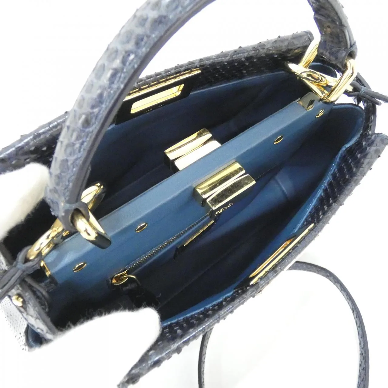 FENDI Peekaboo 8BN244 U95 Handbag Python Blue Python - Thumbnail 6