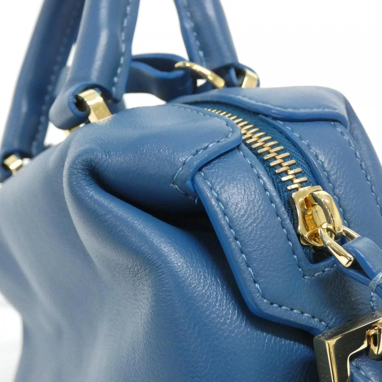 FENDI 8BS089 AQEO Handbag Leather 藍色 皮革 中古品A - 縮圖 5