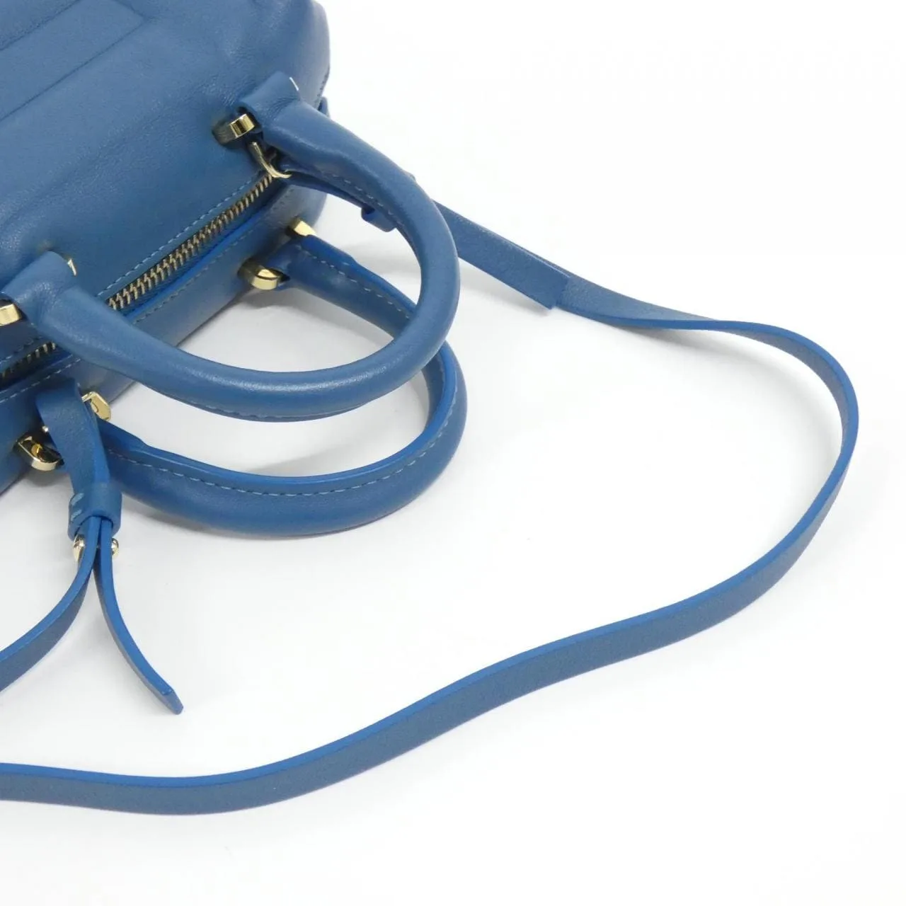 FENDI 8BS089 AQEO Handbag Leather 藍色 皮革 中古品A - 縮圖 7