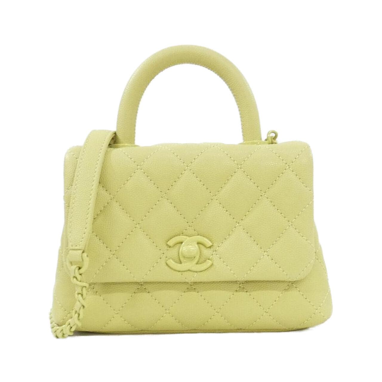 CHANEL Coco Handle AS2215 Bag Grained Calfskin Yellow