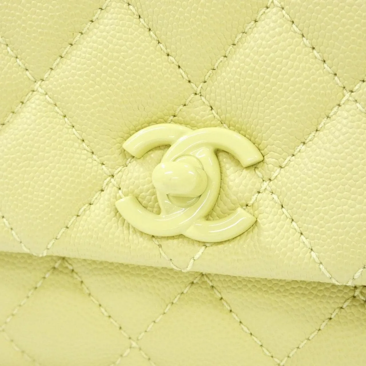 CHANEL Coco Handle AS2215 Handbag Grained Calfskin 黃色 荔枝紋牛皮 中古品A - 縮圖 4