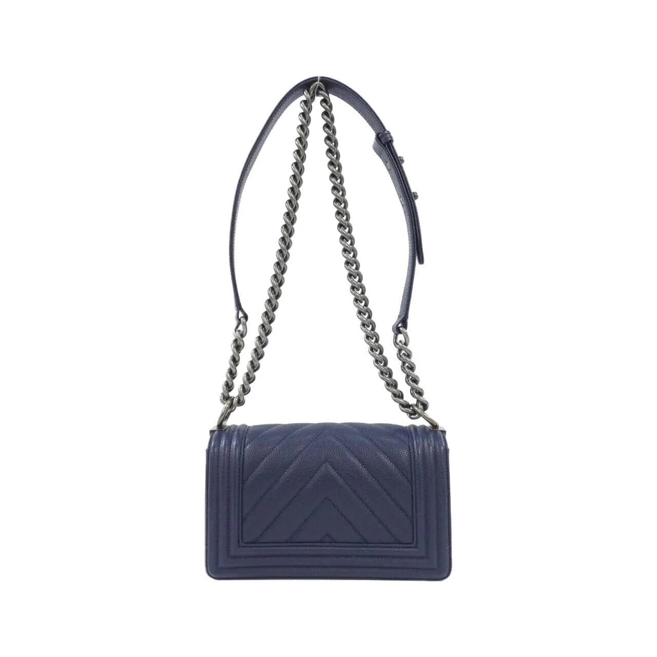 CHANEL Boy Chanel 67085 Shoulder Grained Calfskin Navy Grained Calfskin Rank A - Thumbnail 2