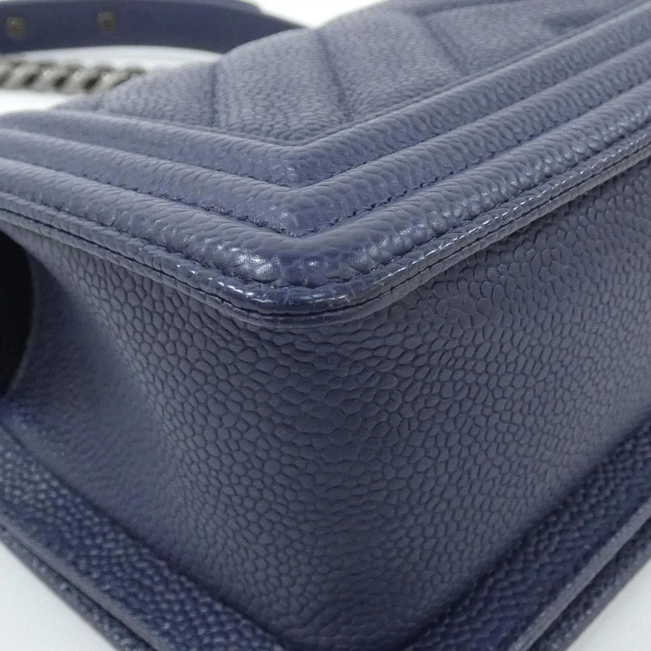 CHANEL Boy Chanel 67085 Shoulder Grained Calfskin Navy Grained Calfskin Rank A - Thumbnail 3