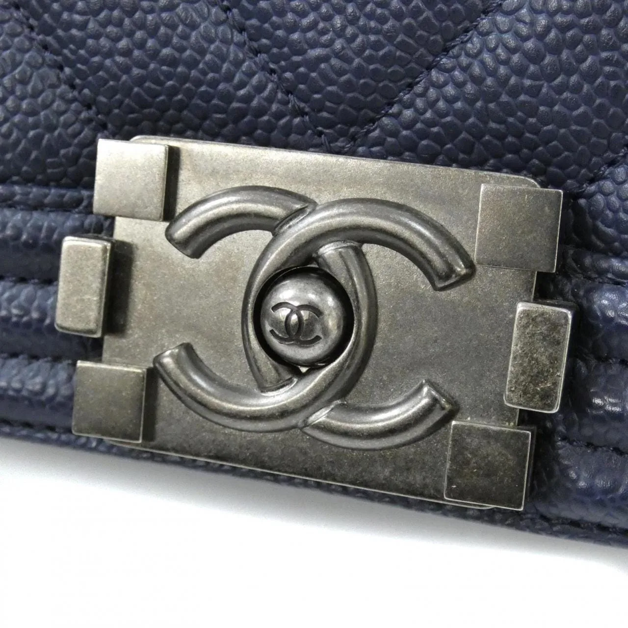 CHANEL Boy Chanel 67085 Shoulder Grained Calfskin Navy Grained Calfskin Rank A - Thumbnail 5