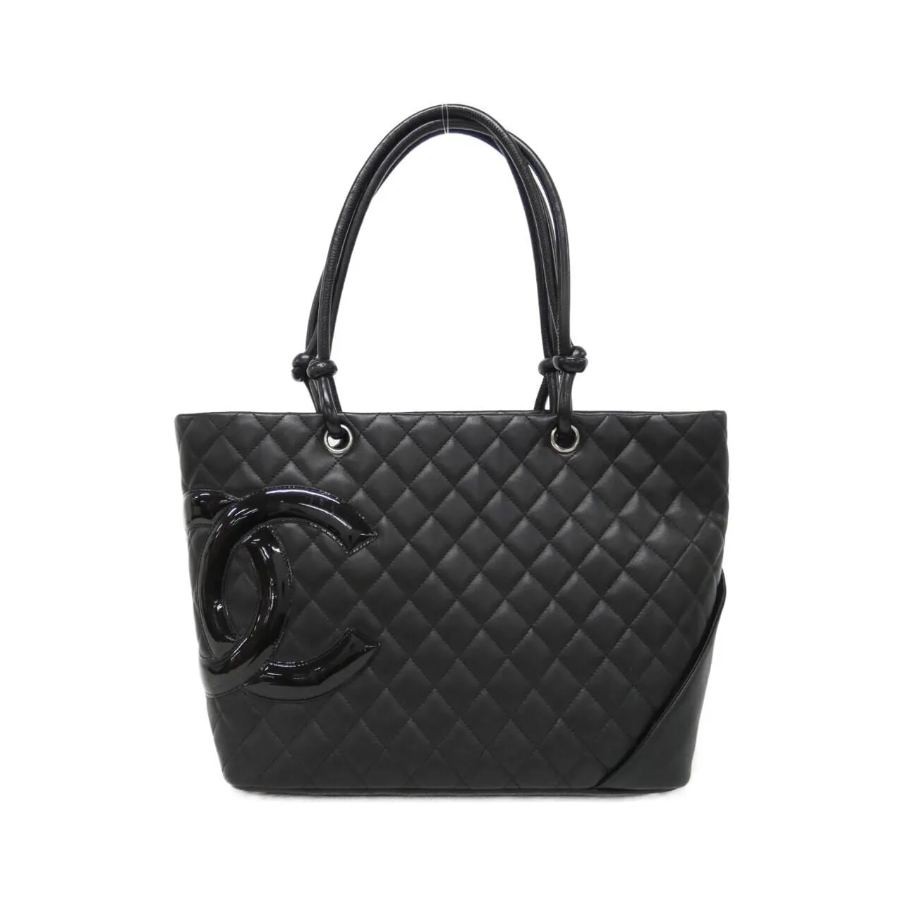 CHANEL Cambon 25169 Handbag Patent Leather Black