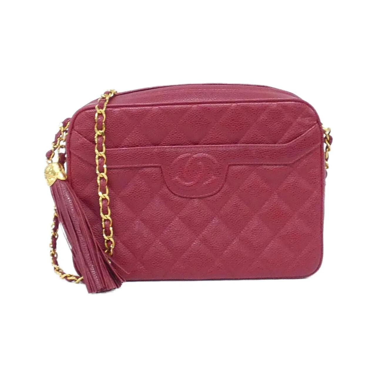 CHANEL Shoulder Caviar Leather Red