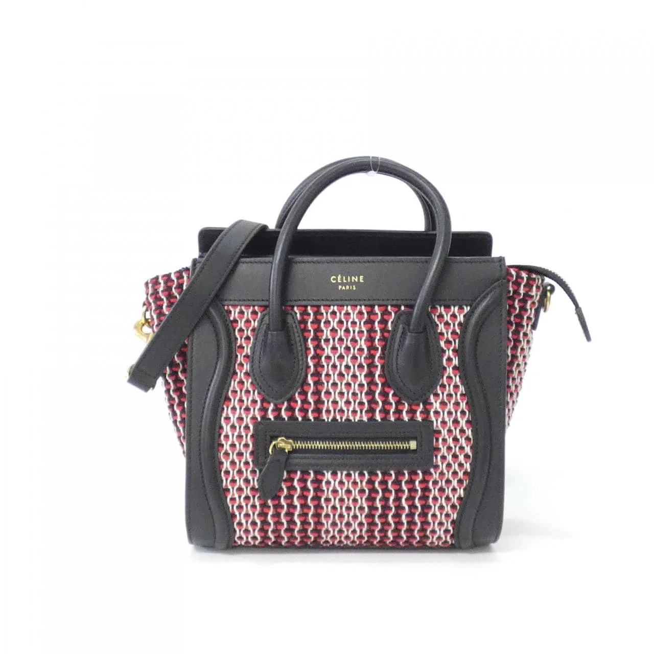 CELINE Luggage Handbag Tweed Black