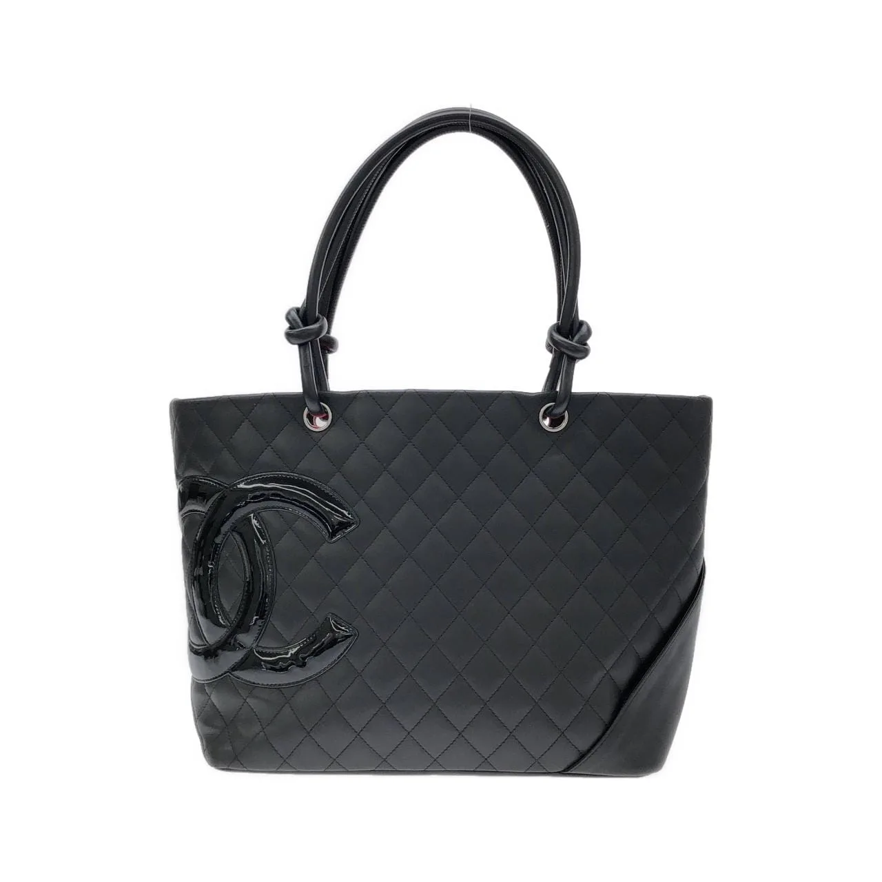 CHANEL Cambon 25169 Handbag Patent Leather Black