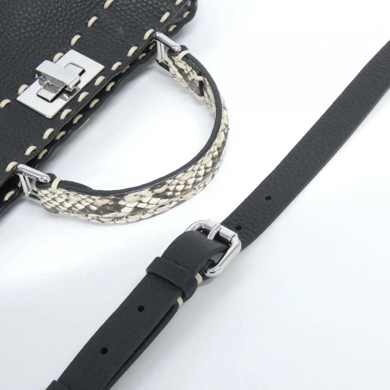 FENDI Peekaboo 8BN327 AKL3 Handbag Python Black Python Rank A - Thumbnail 5