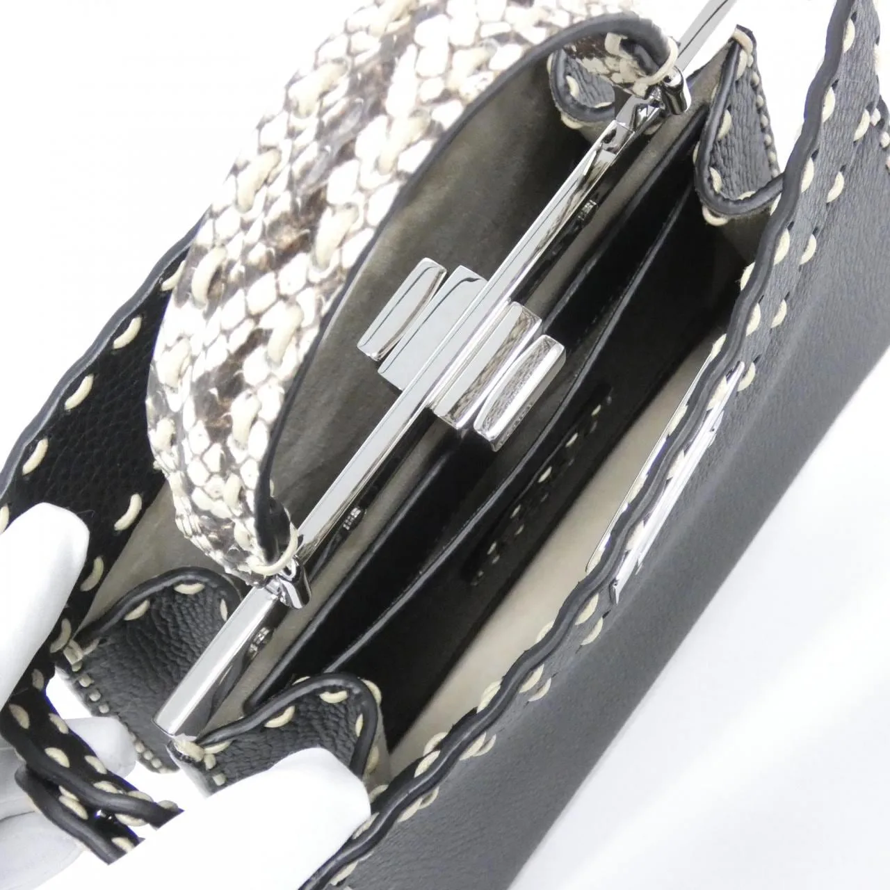 FENDI Peekaboo 8BN327 AKL3 Handbag Python Black Python Rank A - Thumbnail 6