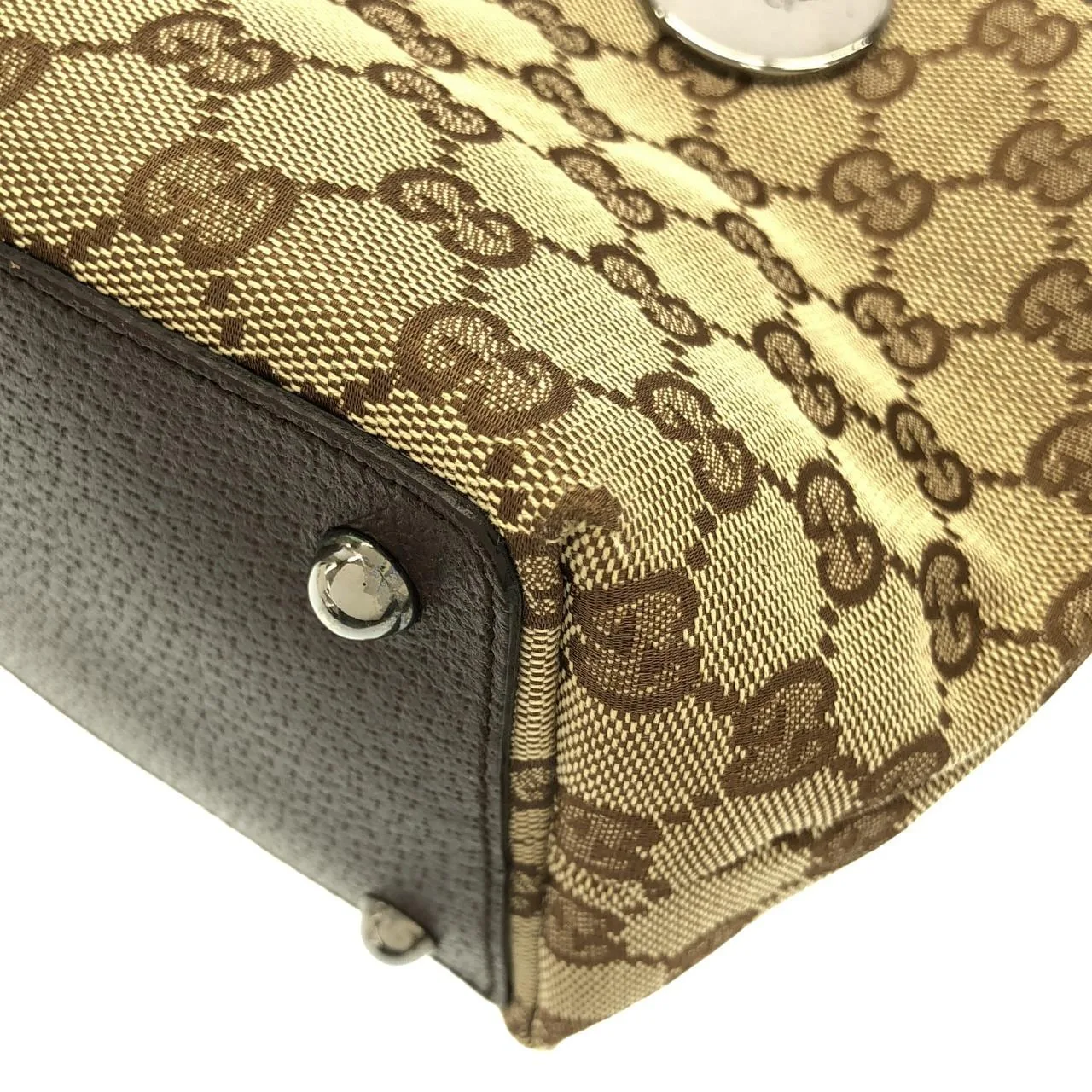 GUCCI 120844 Handbag Canvas 米色 帆布 中古品B - 縮圖 3