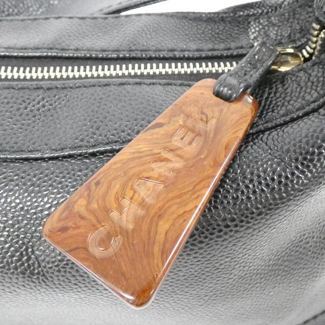 CHANEL 18232 Handbag Grained Calfskin 黑色 荔枝紋牛皮 中古品A - 縮圖 4