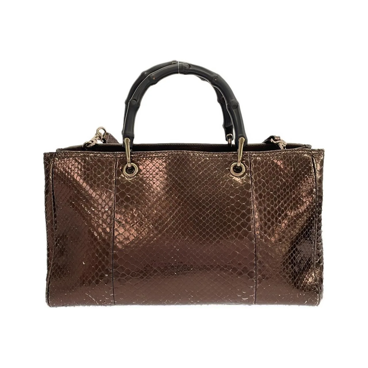 GUCCI Bamboo Shopper 323660 手提包 蟒蛇皮 黑色 蟒蛇皮 中古品A - 縮圖 2