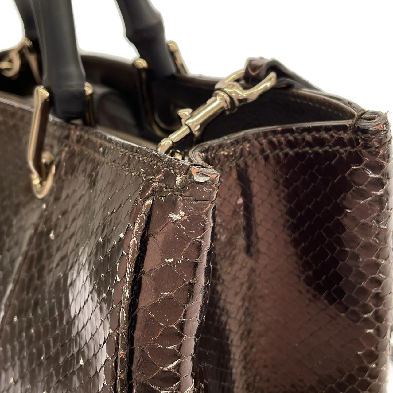 GUCCI Bamboo Shopper 323660 手提包 蟒蛇皮 黑色 蟒蛇皮 中古品A - 縮圖 5