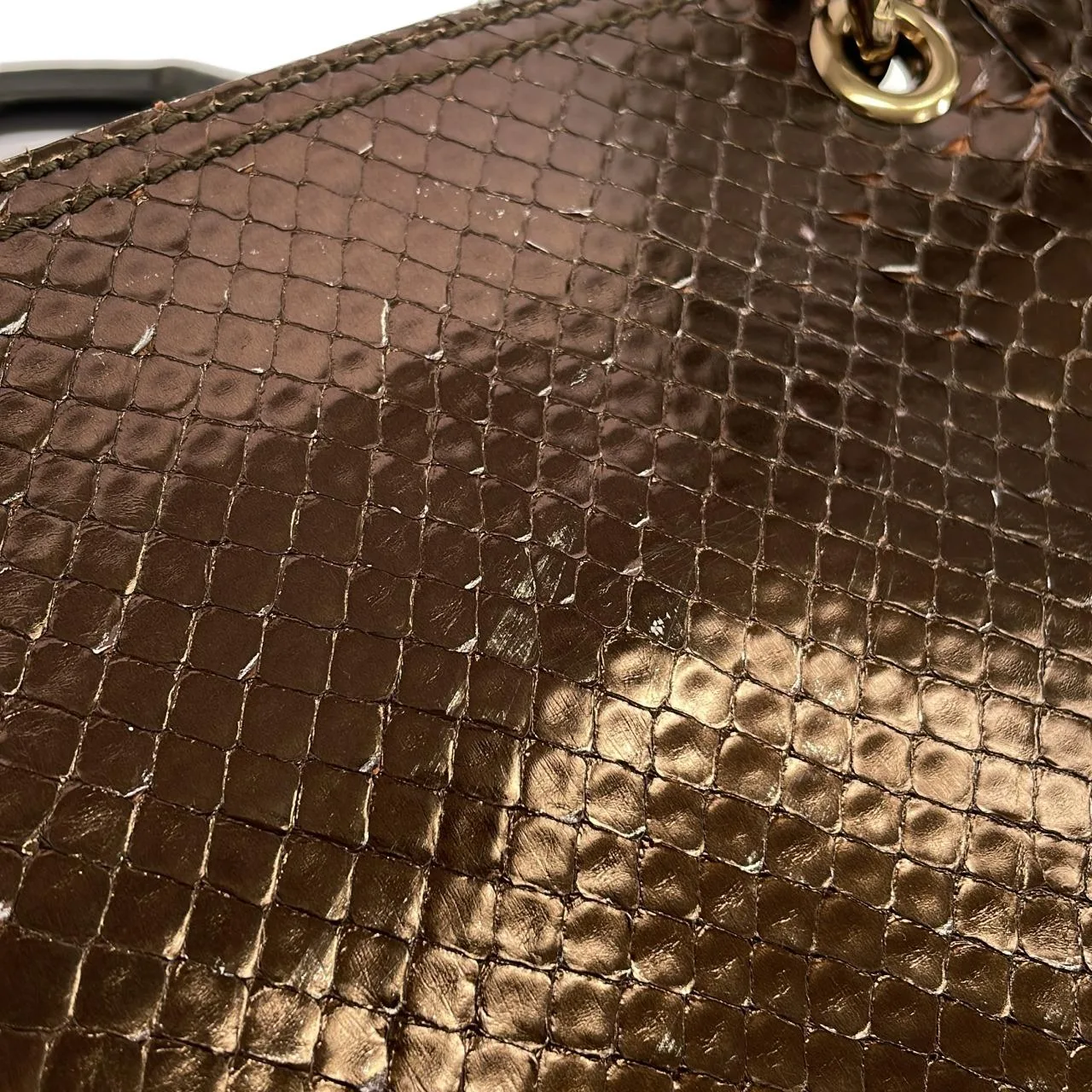 GUCCI Bamboo Shopper 323660 手提包 蟒蛇皮 黑色 蟒蛇皮 中古品A - 縮圖 6
