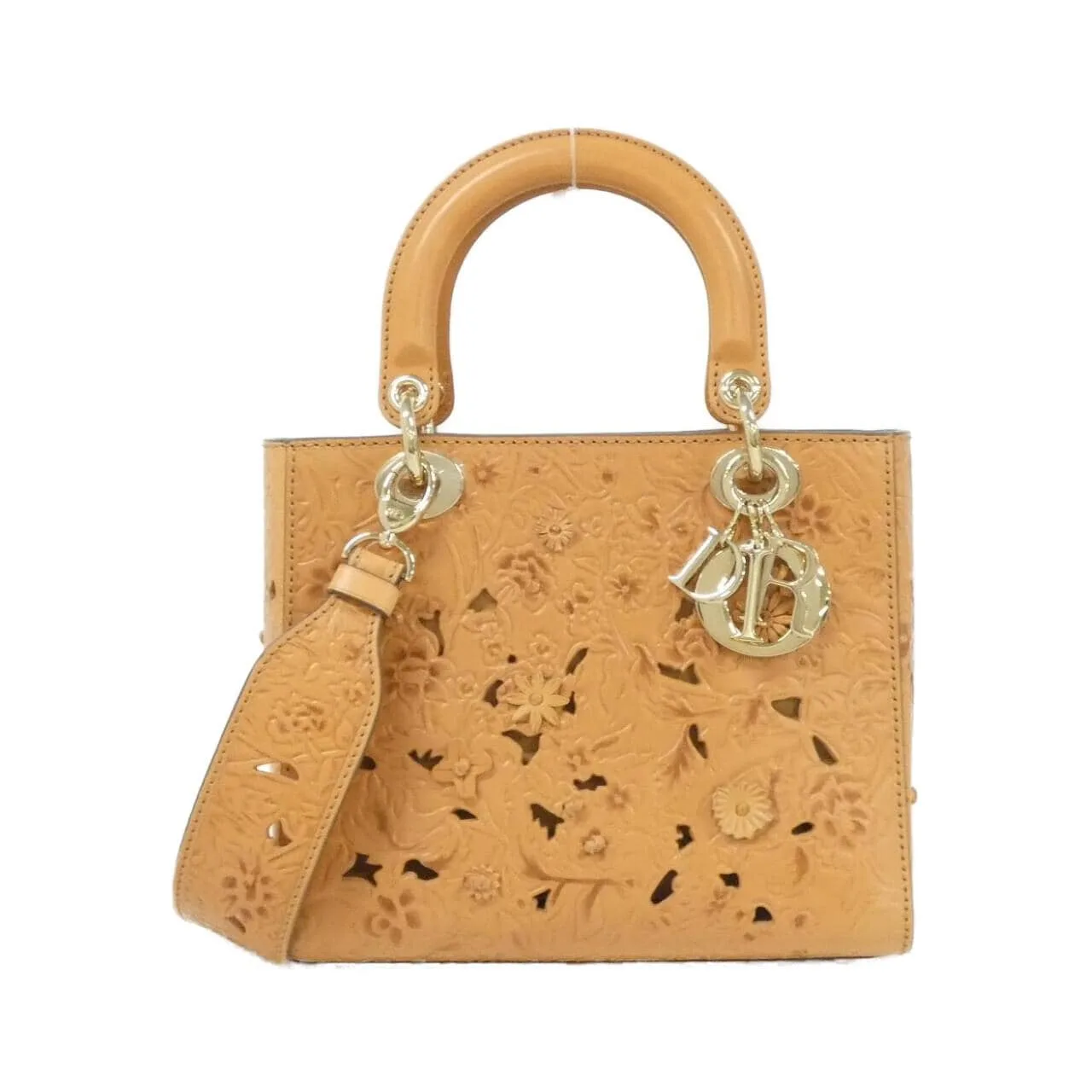 DIOR Lady Dior Handbag Leather Brown